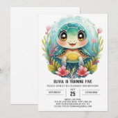 Invitation Bohème Élégante Tortue Fille Anniversaire (Devant / Derrière)