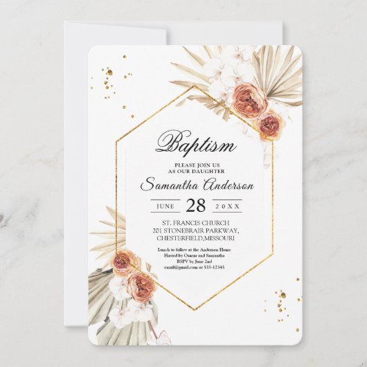 Invitation Bohème En Terracotta Séché Palm Feuilles & Fleurs (Devant)