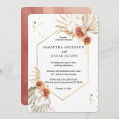 Invitation Bohème En Terracotta Séché Palm Feuilles & Fleurs (Devant / Derrière)