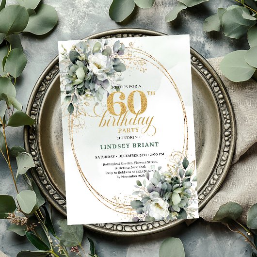 Invitation Bohème Eucalyptus pour les 60 ans avec