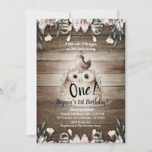Invitation Bohême Feather Friends Owl & Bird Baby 1er One