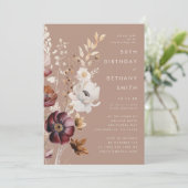 Invitation Bohème Floral Automne Taupe Anniversaire (Debout devant)