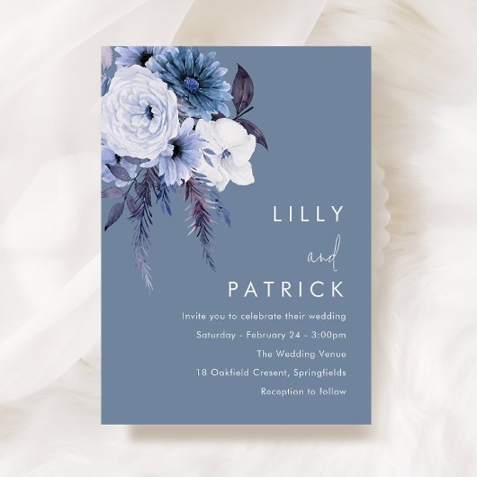 Invitation Bohème Floral Boho Blue Mariage