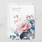 Invitation Bohème Floral Dusty Bleu élégant mariage (Dos)