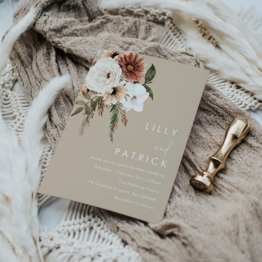 Invitation Bohème Floral Mariage beige