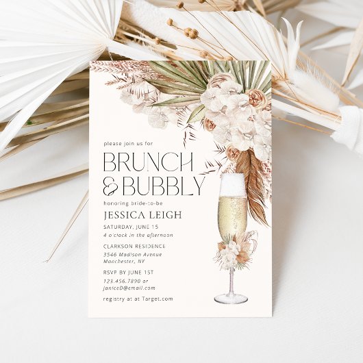Invitation Bohème Floral & Plumes Brunch & Bubbly