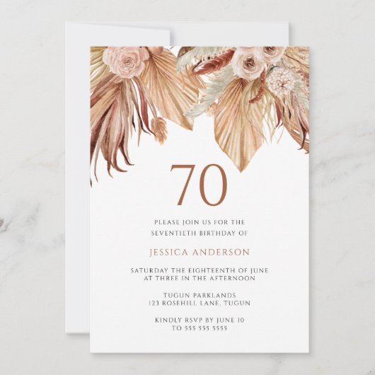 Invitation Bohème Floral Terracotta Boho 70e anniversaire (Devant)