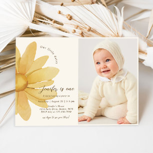 Invitation Bohème Jaune Daisy Floral 1er Anniversaire Photo
