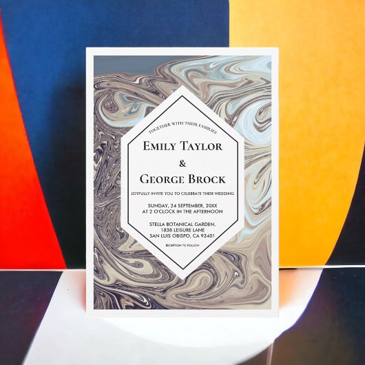 Invitation Bohème minimal ton de la Terre Mariage d'art Abstr