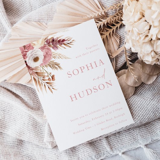 Invitation Bohème moderne Dusty Rose Blush Floral Mariage