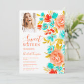 Invitation Bohème orange bleu floral photo chic doux 16 (Debout devant)