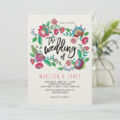 Invitation Bohème Orange Fleurs folkloriques Boho Chic Mariag (Debout devant)