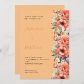 Invitation Bohème Orange Floral Automne Orange Mariage (Devant / Derrière)