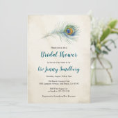 Invitation Bohème Peacock Plumes Fête des mariées Turquoise (Debout devant)