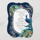 Invitation Bohème Peacock Plumes Flora Mariage (Devant / Derrière)