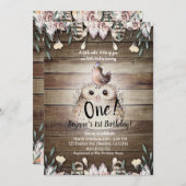 Invitation Bohème Plumes Amis Chouette & Oiseau Bébé 1er Un (Devant / Derrière)