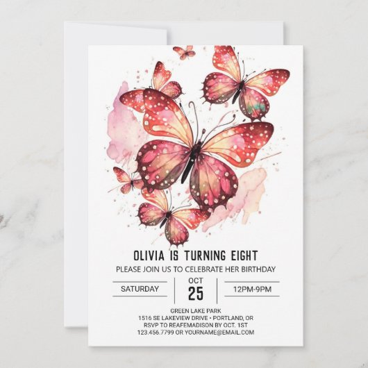 Invitation Bohème Printable Papillon fille Anniversaire (Devant)
