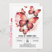 Invitation Bohème Printable Papillon fille Anniversaire (Devant / Derrière)