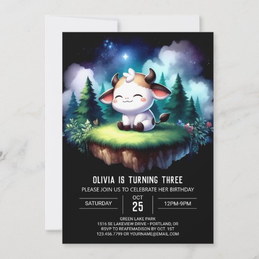Invitation Bohème Printable Vache Anniversaire (Devant)