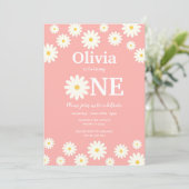 Invitation Bohème Rose Daisy Floral 1er anniversaire fête (Debout devant)