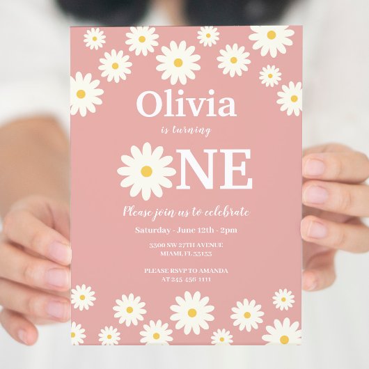 Invitation Bohème Rose Daisy Floral 1er anniversaire fête