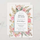 Invitation Bohème Rose Floral Douche nuptiale (Devant / Derrière)