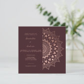 Invitation Bohème rose or floral mandala chic rouge mariage (Debout devant)