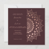 Invitation Bohème rose or floral mandala chic rouge mariage (Devant)