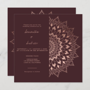 Invitation Bohème rose or floral mandala chic rouge mariage