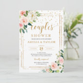 Invitation Bohême rose rose floral or couples douche (Debout devant)