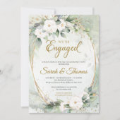 Invitation Bohème Roses blanches eucalyptus or cadre ovale (Devant)