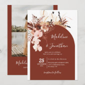 Invitation Bohème Rustique Arc Floral Mariage photo (Devant / Derrière)