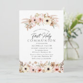 Invitation bohème rustique fleurie moderne première communion (Debout devant)