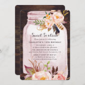 Invitation Bohème Rustique Mason Jar Rose Sweet 16 Anniversai (Devant / Derrière)