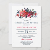 Invitation Bohème rustique rouge marine floral bridesservante (Devant)