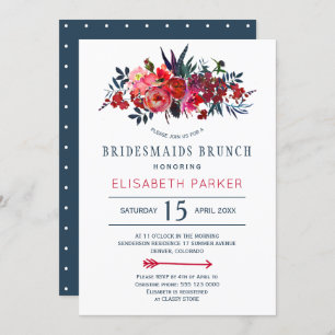 Invitation Bohème rustique rouge marine floral bridesservante
