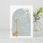 Invitation Bohème Sage Green Giraffe Wild Un anniversaire (Debout devant)