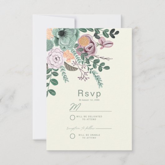 Invitation Bohème Sage vert et rougissant Chic Floral Fleurs (Devant)