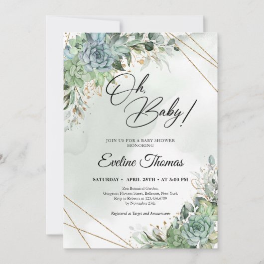 Invitation Bohème succulents eucalyptus verdure Oh Baby (Devant)
