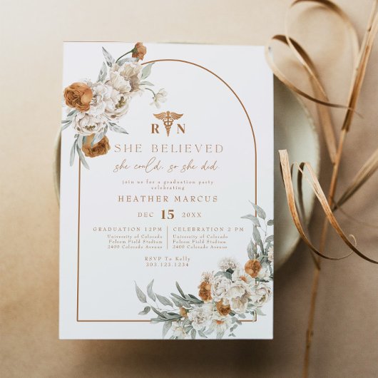 Invitation BOHEME Terracotta Floral Boho RN Nurse Graduation