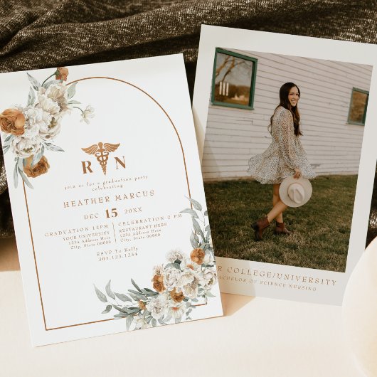 Invitation BOHEME Terracotta Floral Boho RN Nurse Graduation