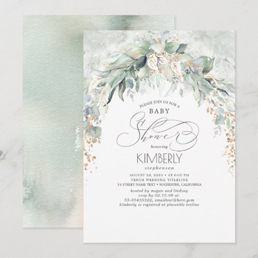 Invitation Bohème verdure Baby shower d'été romantique (Devant / Derrière)