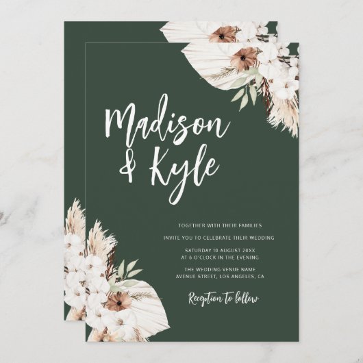 Invitation bohème verdure pampas mariage de automne invitatio (Devant / Derrière)