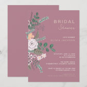 Invitation Bohème Vert & Mauve Chic Floral Fleurs nuptiale (Devant / Derrière)