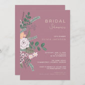 Invitation Bohème Vert & Mauve Chic Floral Fleurs nuptiale (Devant / Derrière)