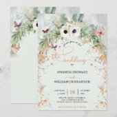 Invitation Bohème vert verdoyant Arc doré jardin Mariage (Devant / Derrière)