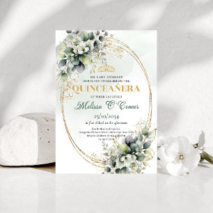 Invitation Bohème Verte et Or pour Quinceañera