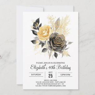 Invitation Bohemian Bloom Gold et Black 30th Birthday