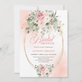 Invitation Bohemian Blush Roses Eucalyptus Gold Bridal Shower (Devant)