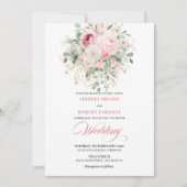 Invitation Bohemian Blush Roses Gold Glitter Wedding Invite (Devant)